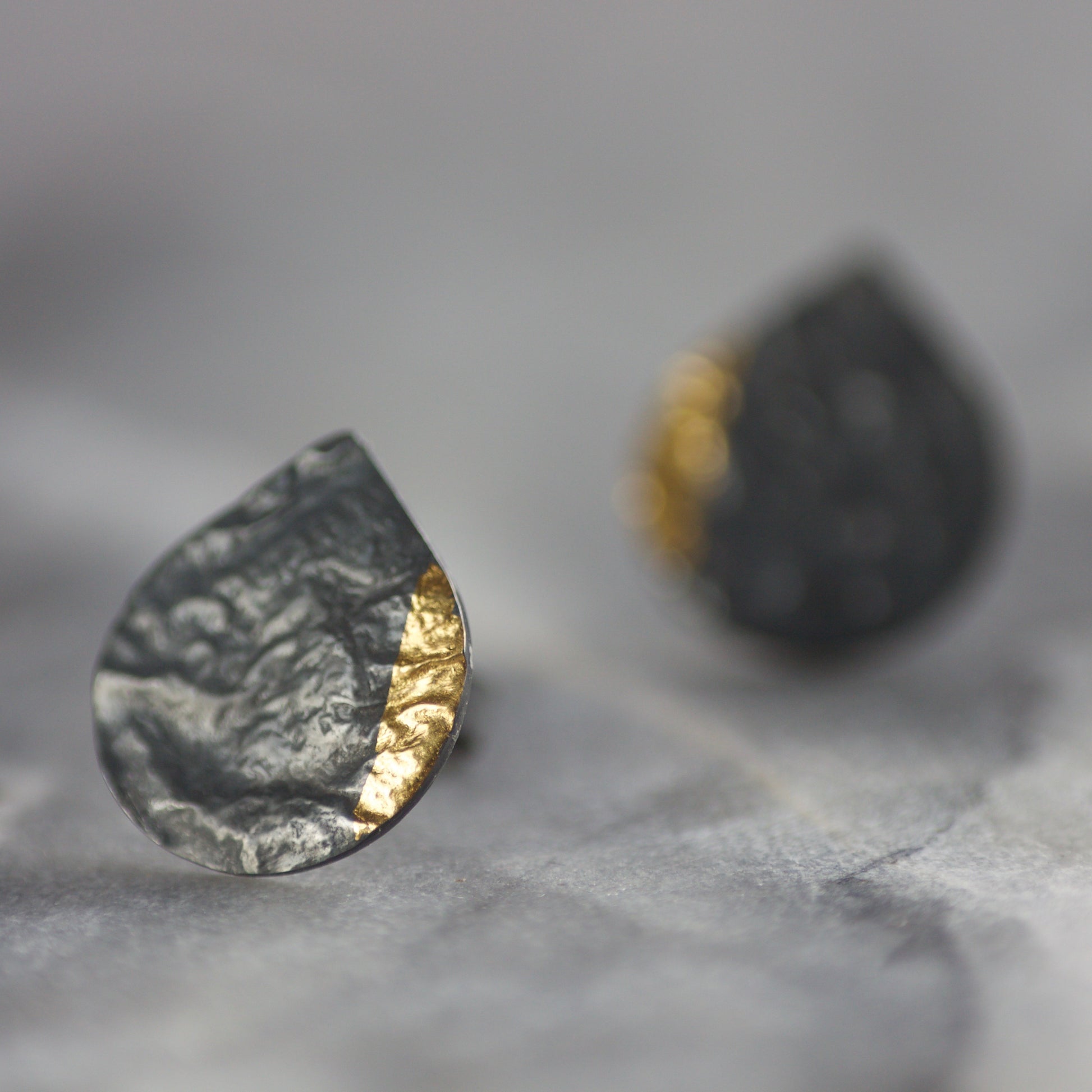 LC Oxidised Keum Boo Teardrop Stud Earrings image 1
