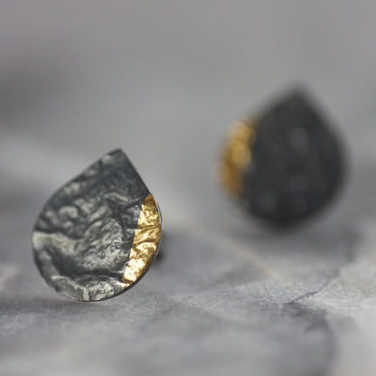 LC Oxidised Keum Boo Teardrop Stud Earrings image 1