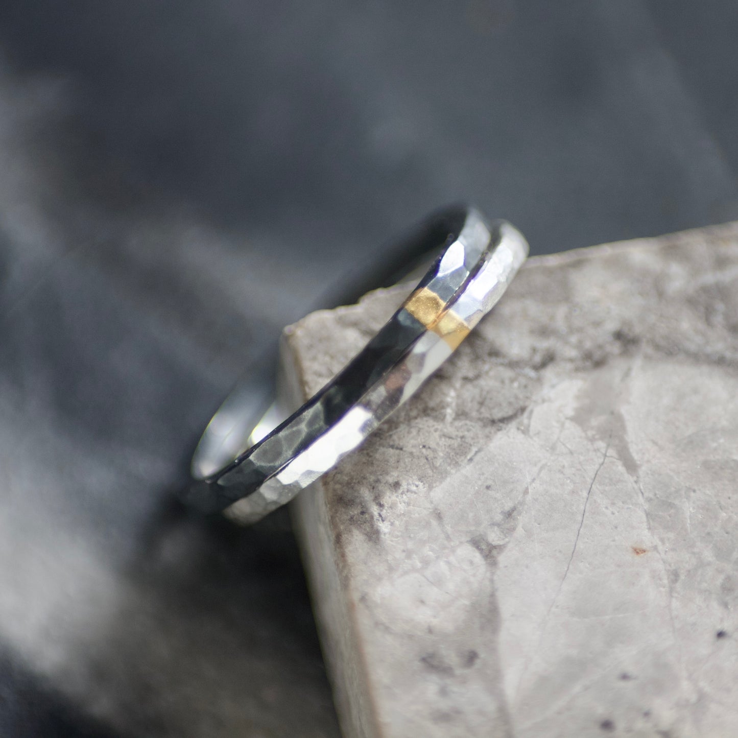 Oxidised Hammered Silver & Gold Skinny Ring image 2