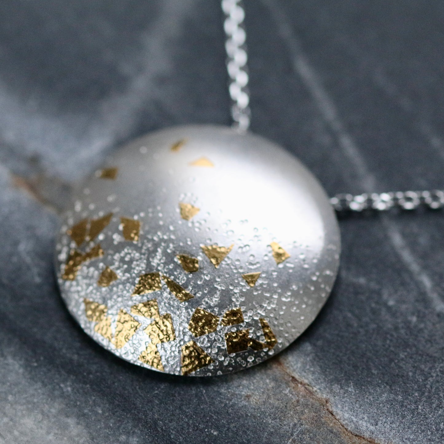 Keum Boo Silver &amp; Gold Circle Confetti Drop Pendant Necklace image 1