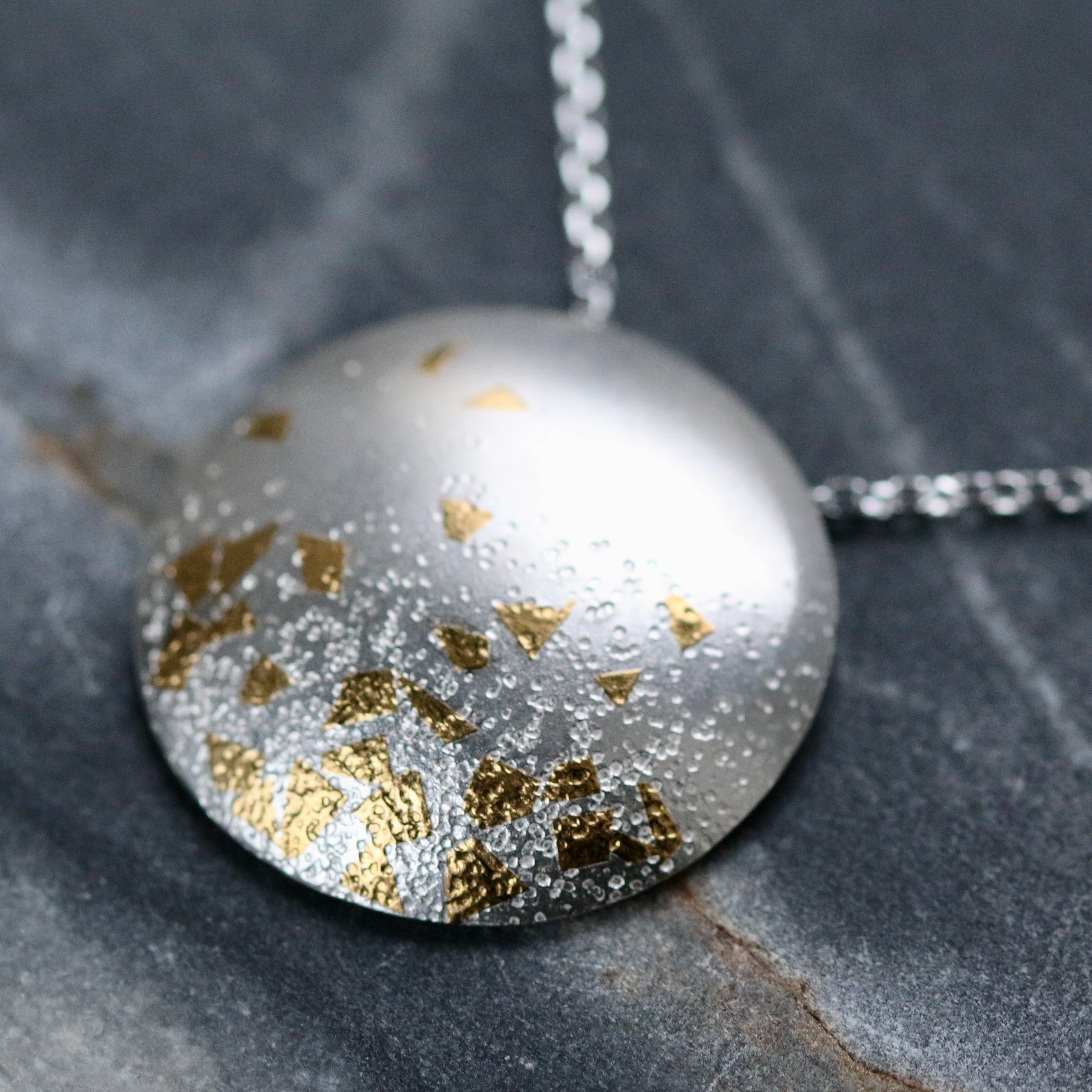 Keum Boo Silver &amp; Gold Circle Confetti Drop Pendant Necklace image 1
