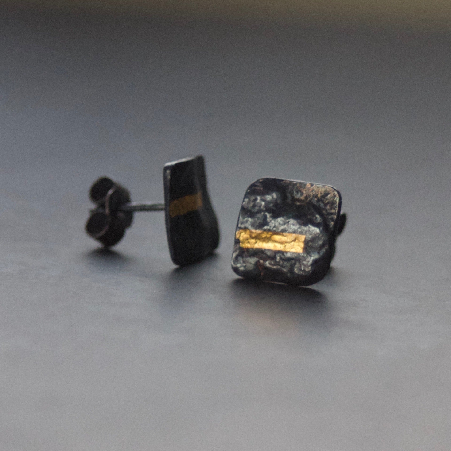 LINEAR Oxidised Square-ish Stud Earrings image 2