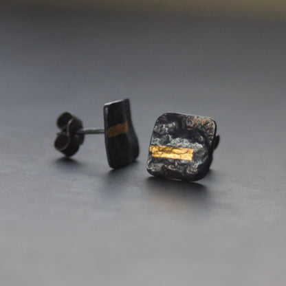 LINEAR Oxidised Square-ish Stud Earrings image 2