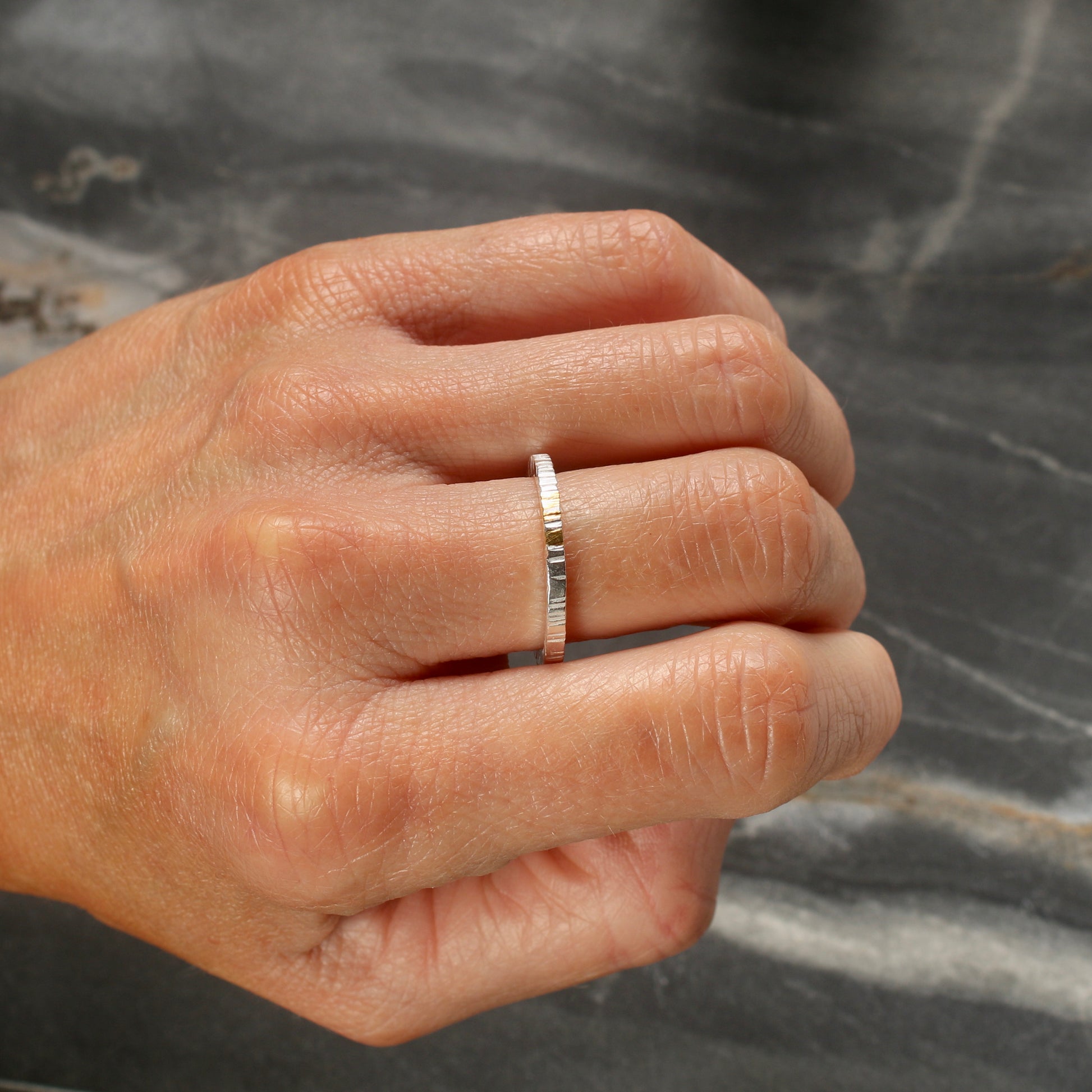 Linear Silver & Gold Textured 2mm Ring image 2