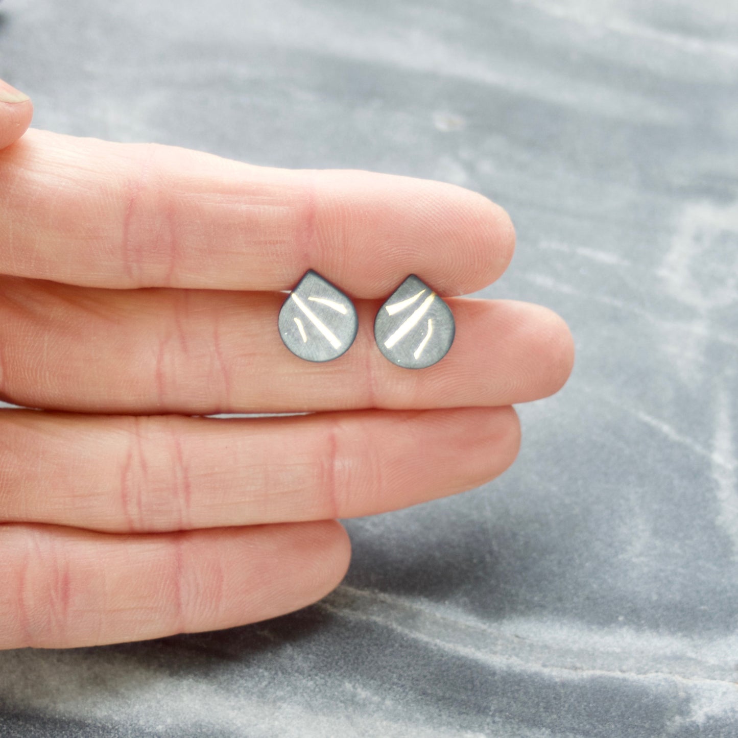 LC Oxidised 10mm Stripe Keum Boo Stud Earrings image 2