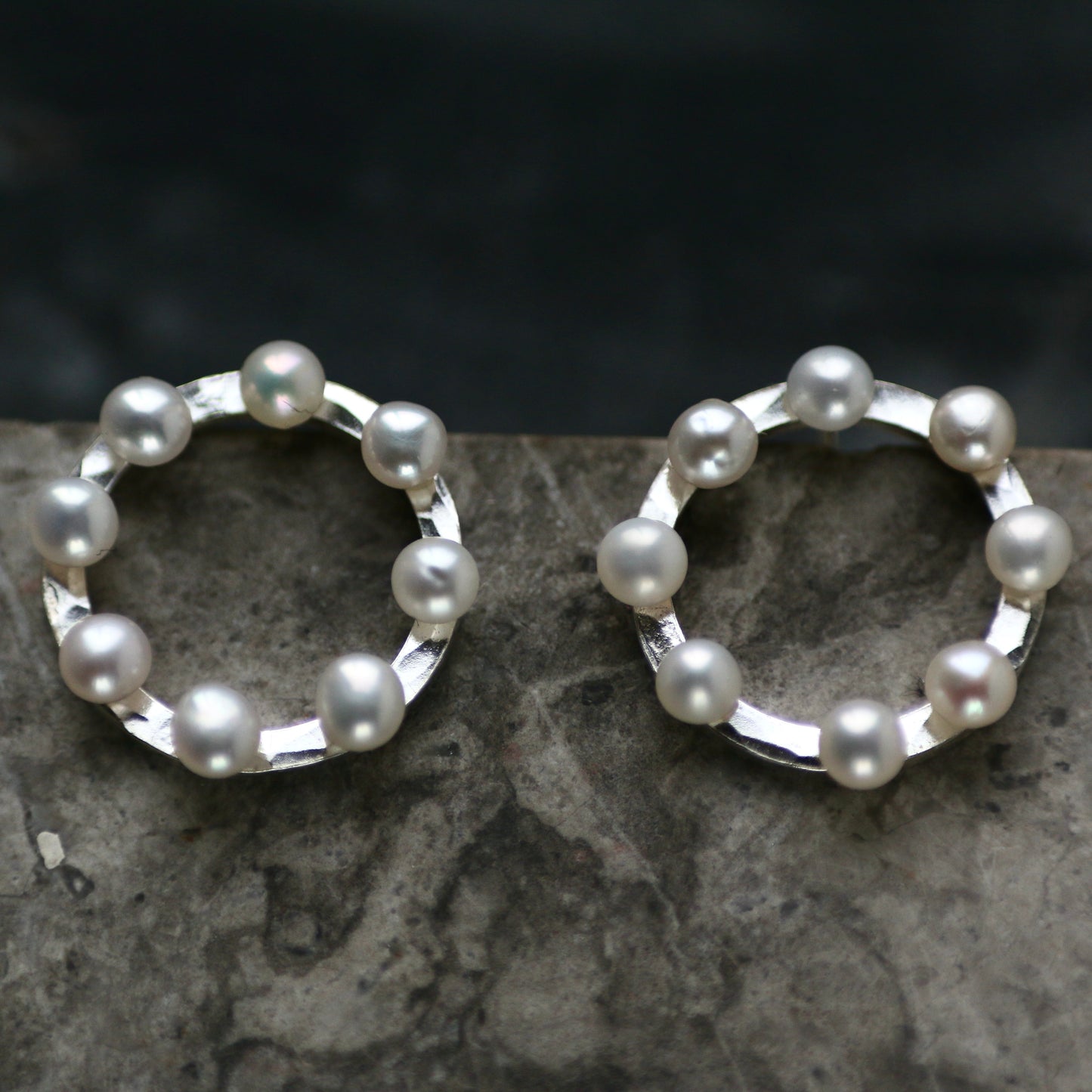 Pearl Silver Circle Studs image 2