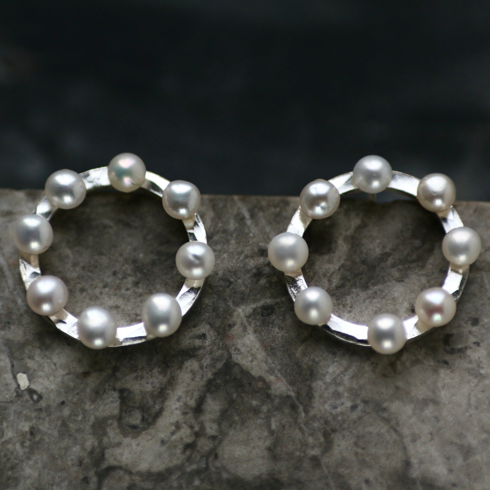 Pearl Silver Circle Studs image 2