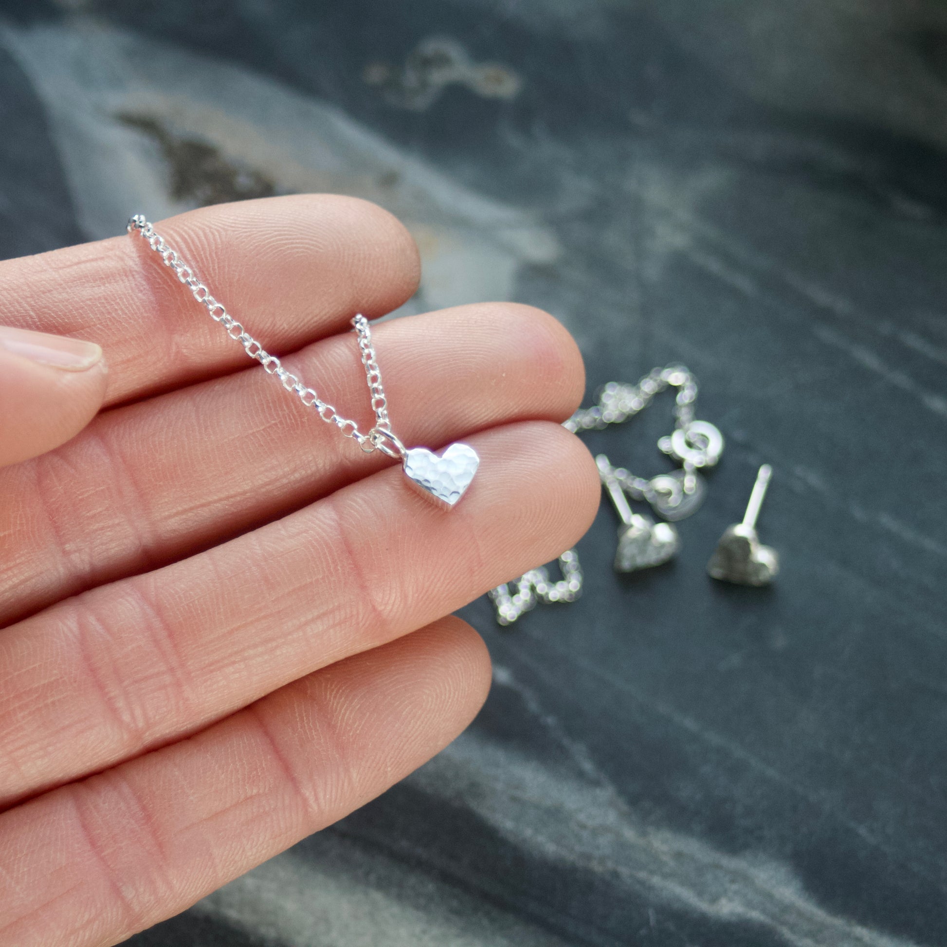 Solid Hammered Sterling Silver Heart Necklace image 2