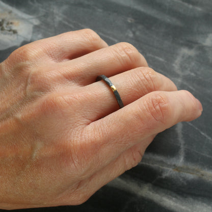 Oxidised Hammered Silver & Gold 2mm Ring image 3