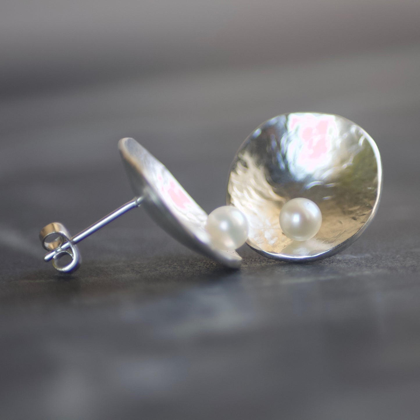 GEOM Pearl & Recycled Sterling Silver Stud Earrings image 2
