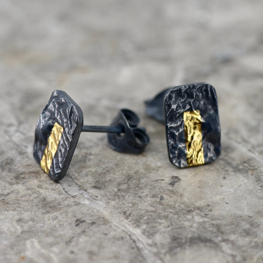 Oxidised Silver And Gold Keum Boo Block Stud Earrings image 1