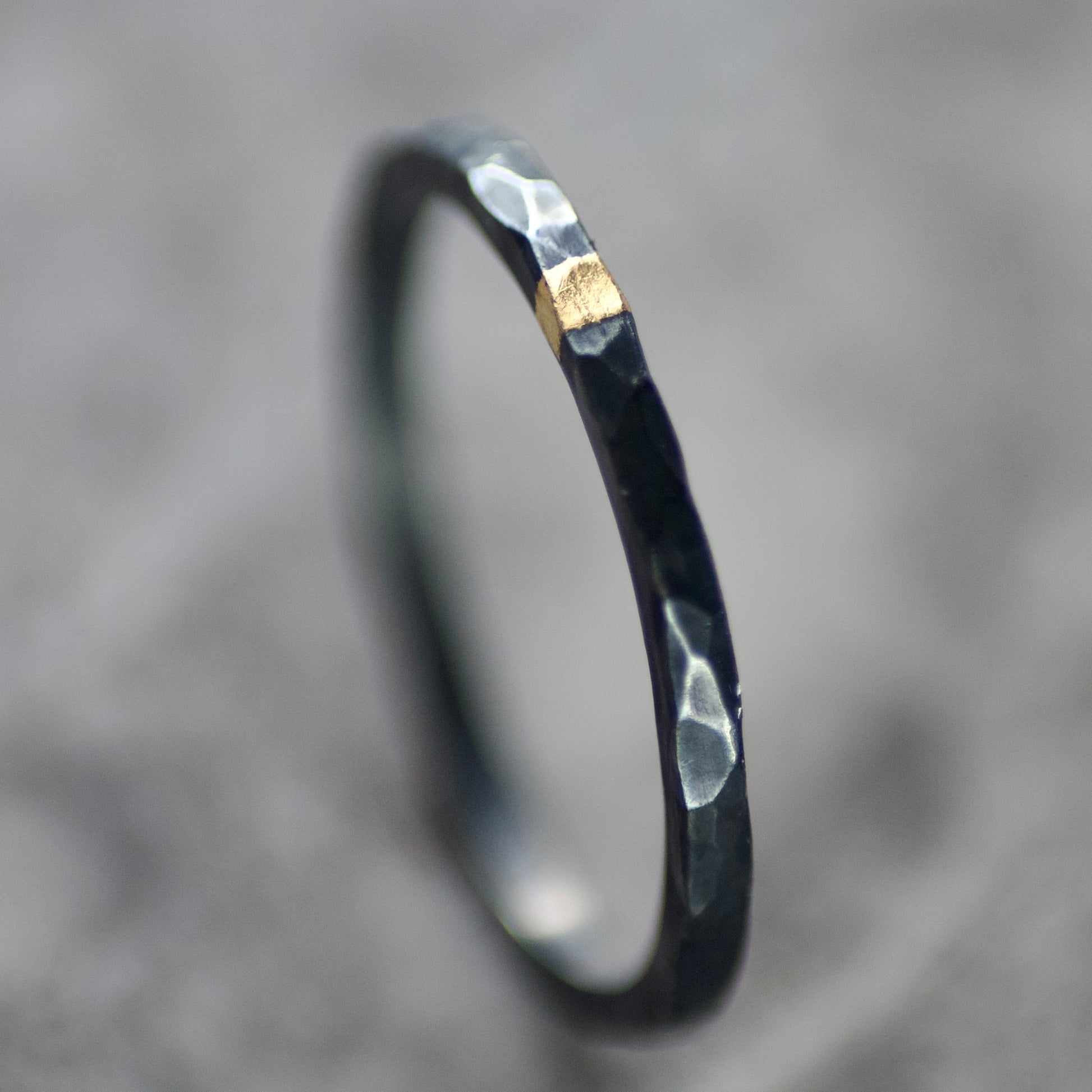 Oxidised Hammered Silver & Gold Skinny Ring image 3