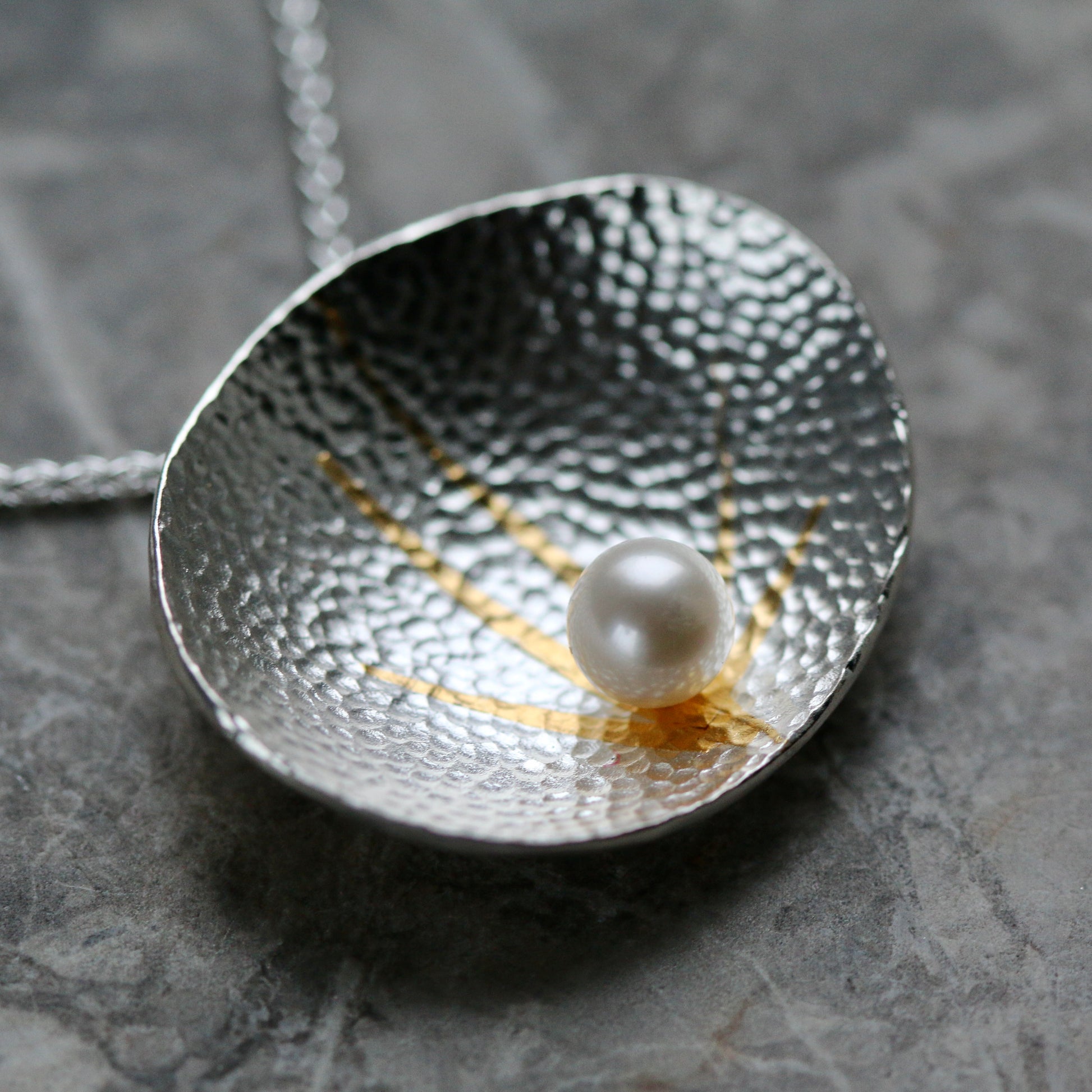 Silver and Gold Keum Boo & Pearl Pendant Necklace image 2