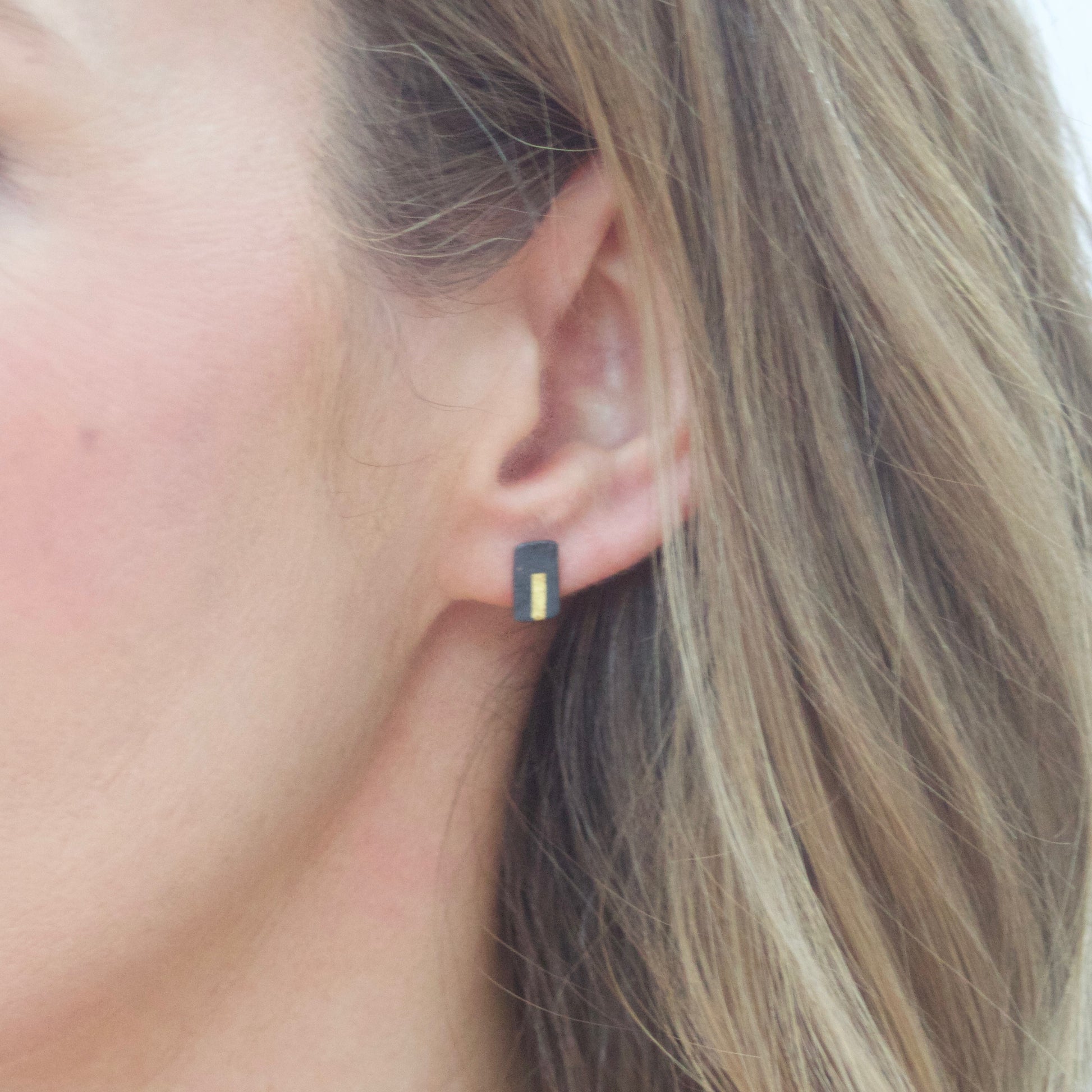 Oxidised Silver And Gold Keum Boo Block Stud Earrings image 2