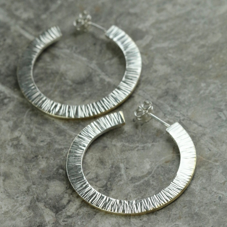 Linear Hoop Silver & Gold Plated Earrings