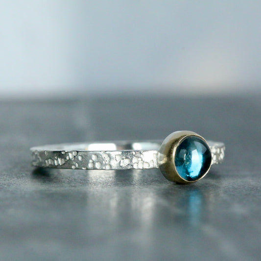Blue Topaz Silver & 9ct Gold Ring