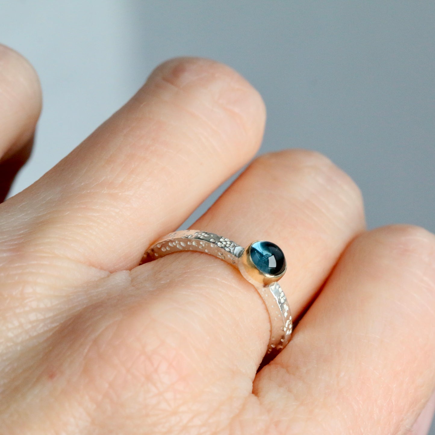 Blue Topaz Silver & 9ct Gold Ring