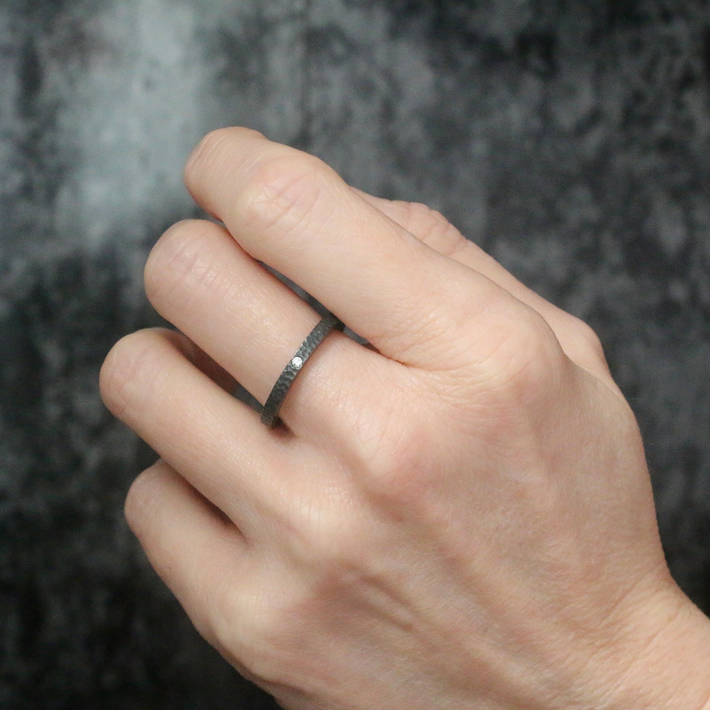Oxidised Silver Salt & Pepper Diamond Ring