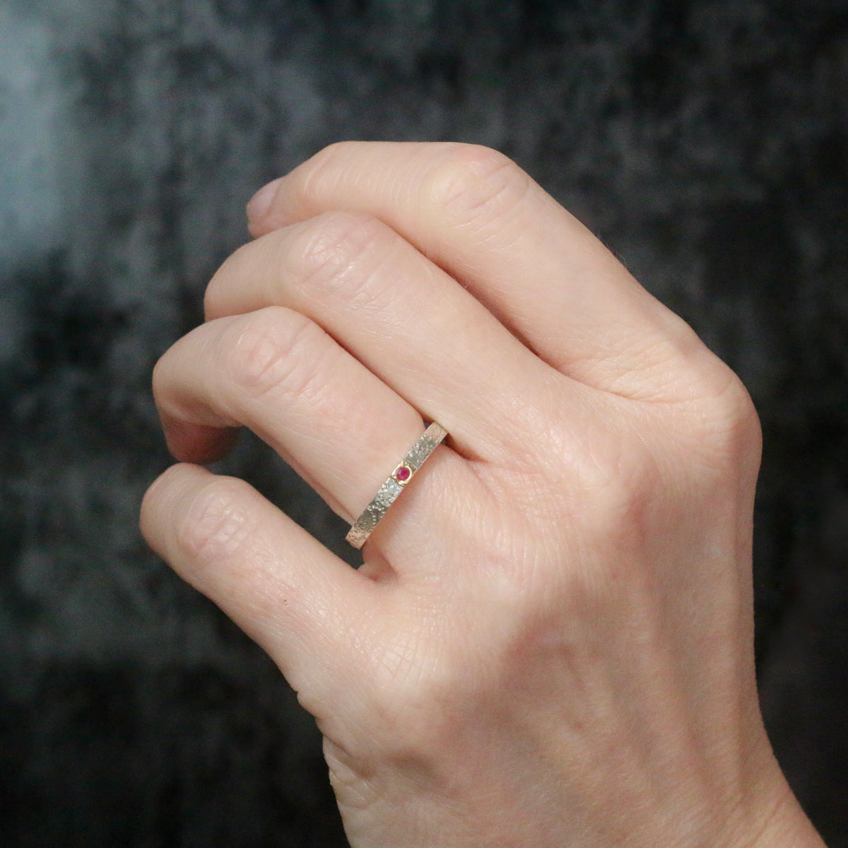Ruby Silver & 18ct Gold Dot Ring UK Ring Size L