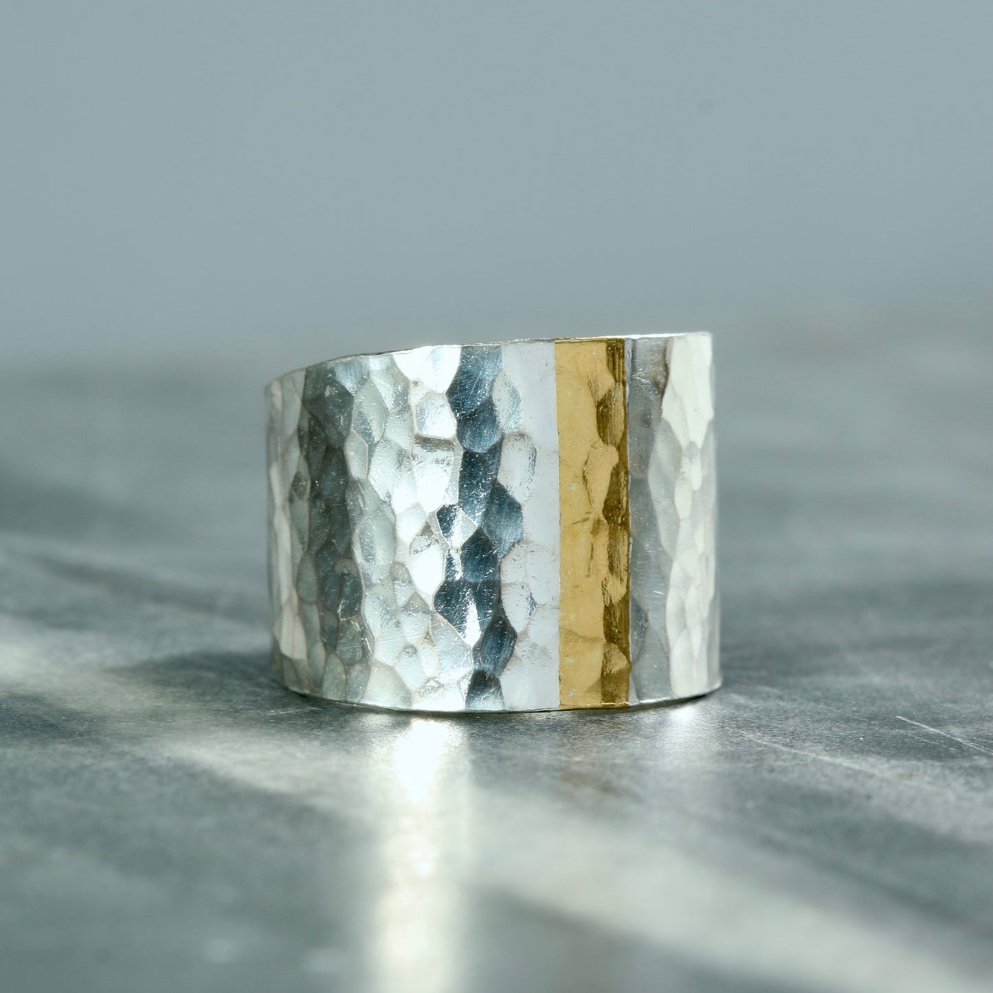 Wide Tapered Hammered Keum Boo Ring (Copy)