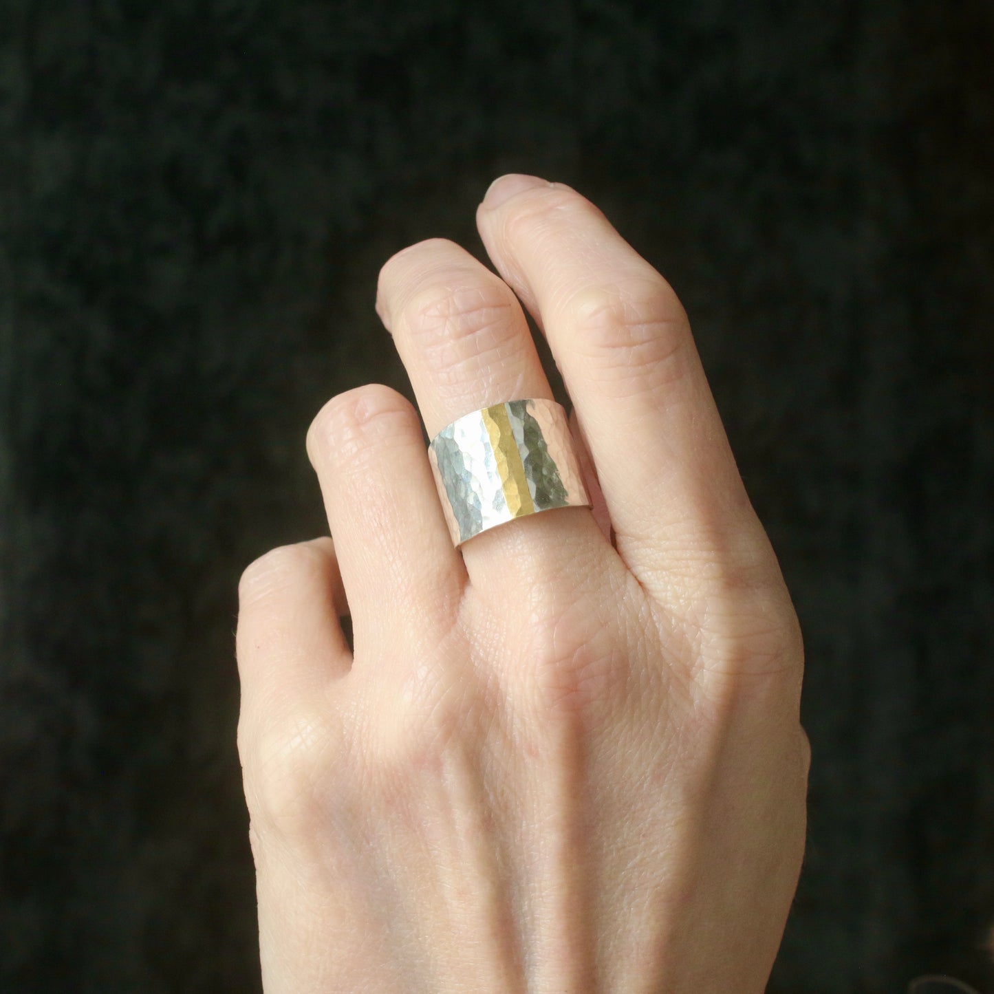 Wide Tapered Hammered Keum Boo Ring (Copy)