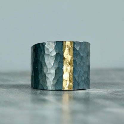 Wide Tapered Hammered Keum Boo Ring