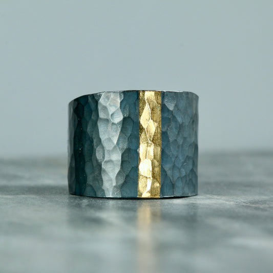 Wide Tapered Hammered Keum Boo Ring