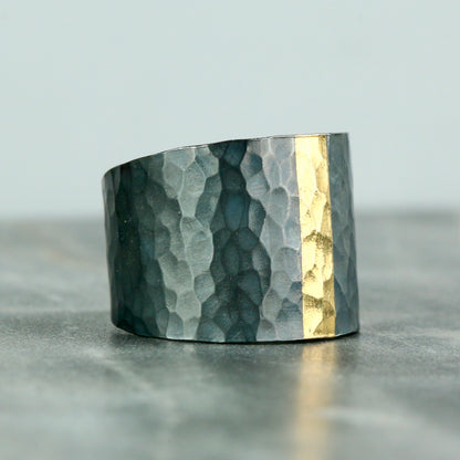 Wide Tapered Hammered Keum Boo Ring