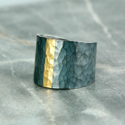 Wide Tapered Hammered Keum Boo Ring