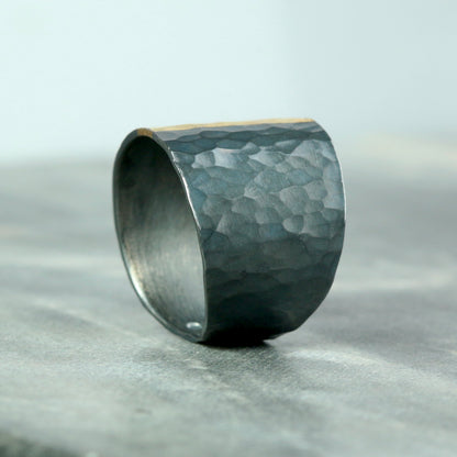 Wide Tapered Hammered Keum Boo Ring