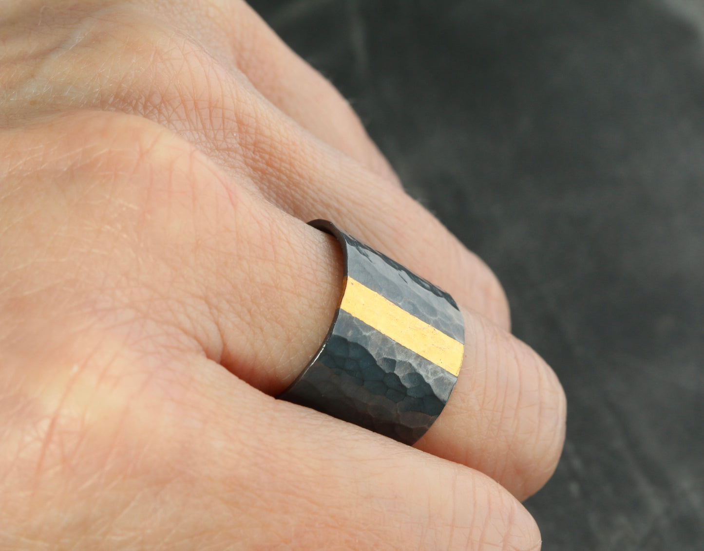 Wide Tapered Hammered Keum Boo Ring