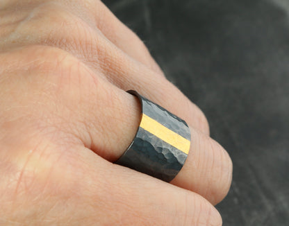 Wide Tapered Hammered Keum Boo Ring