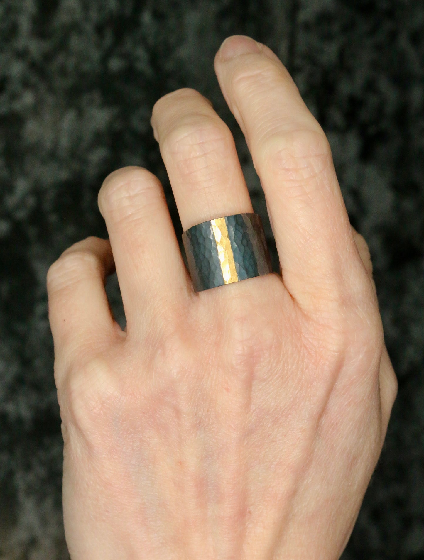 Wide Tapered Hammered Keum Boo Ring