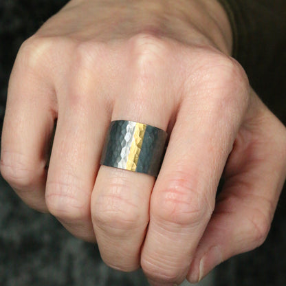 Wide Tapered Hammered Keum Boo Ring