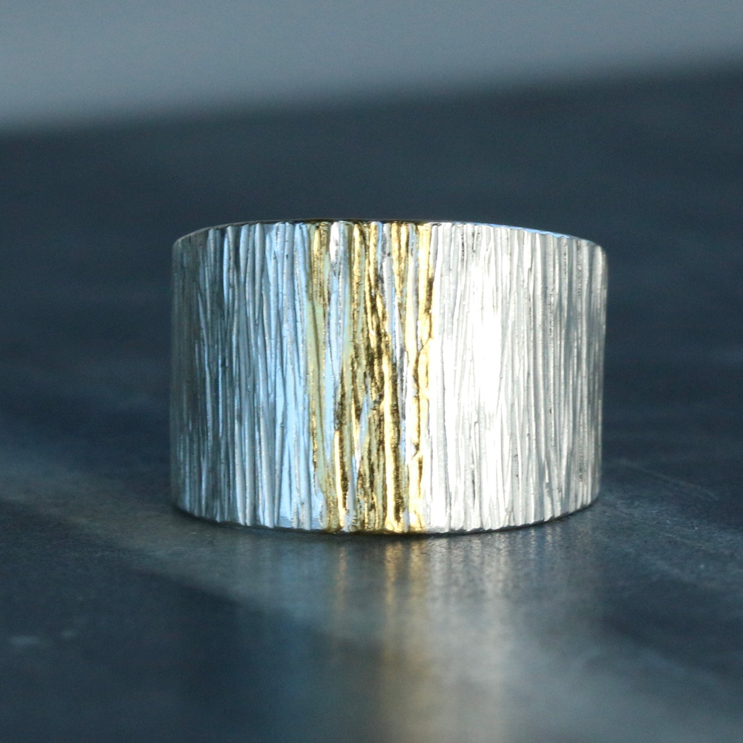 Wide Tapered Linear Keum Boo Ring