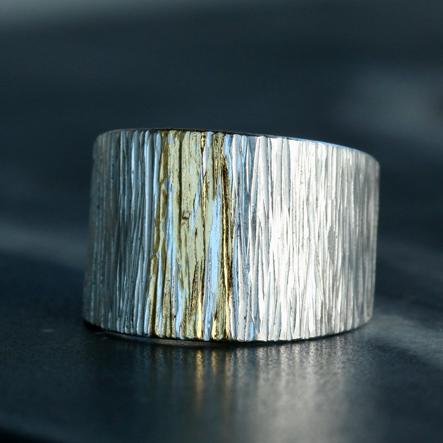 Wide Tapered Linear Keum Boo Ring