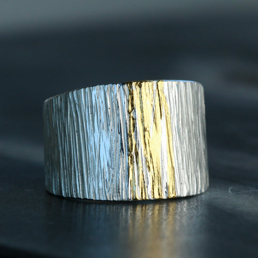 Wide Tapered Linear Keum Boo Ring