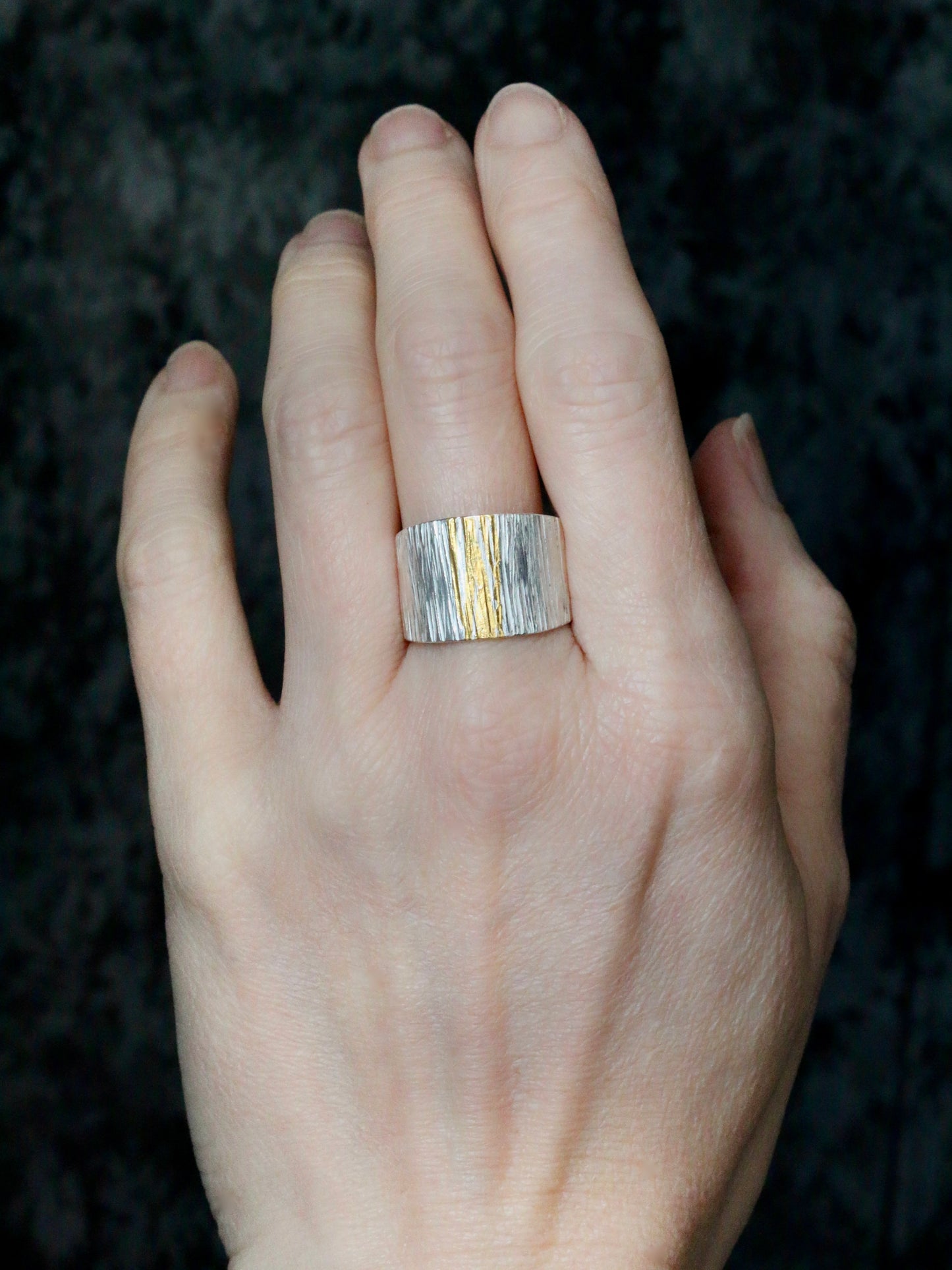 Wide Tapered Linear Keum Boo Ring
