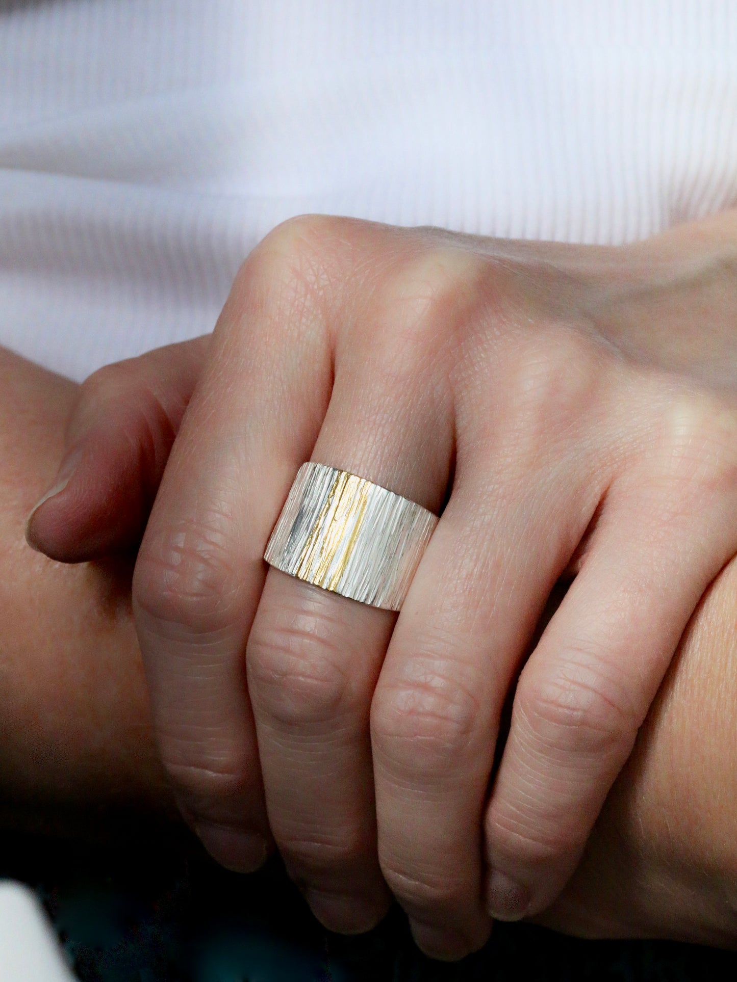 Wide Tapered Linear Keum Boo Ring