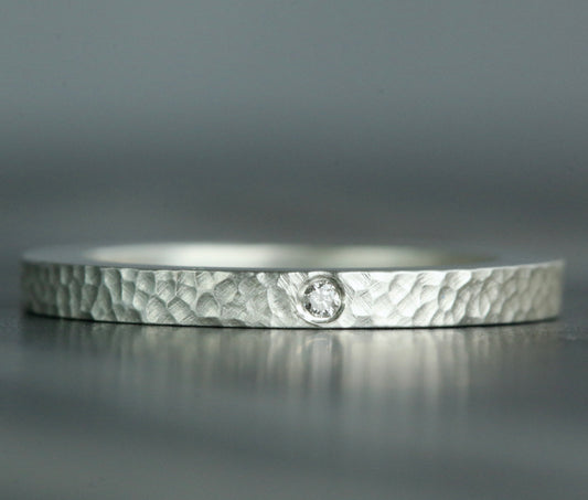 Matte Silver Salt & Pepper Diamond Slim Ring