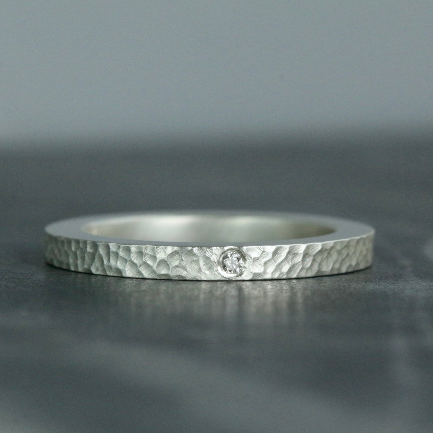 Matte Silver Salt & Pepper Diamond Slim Ring