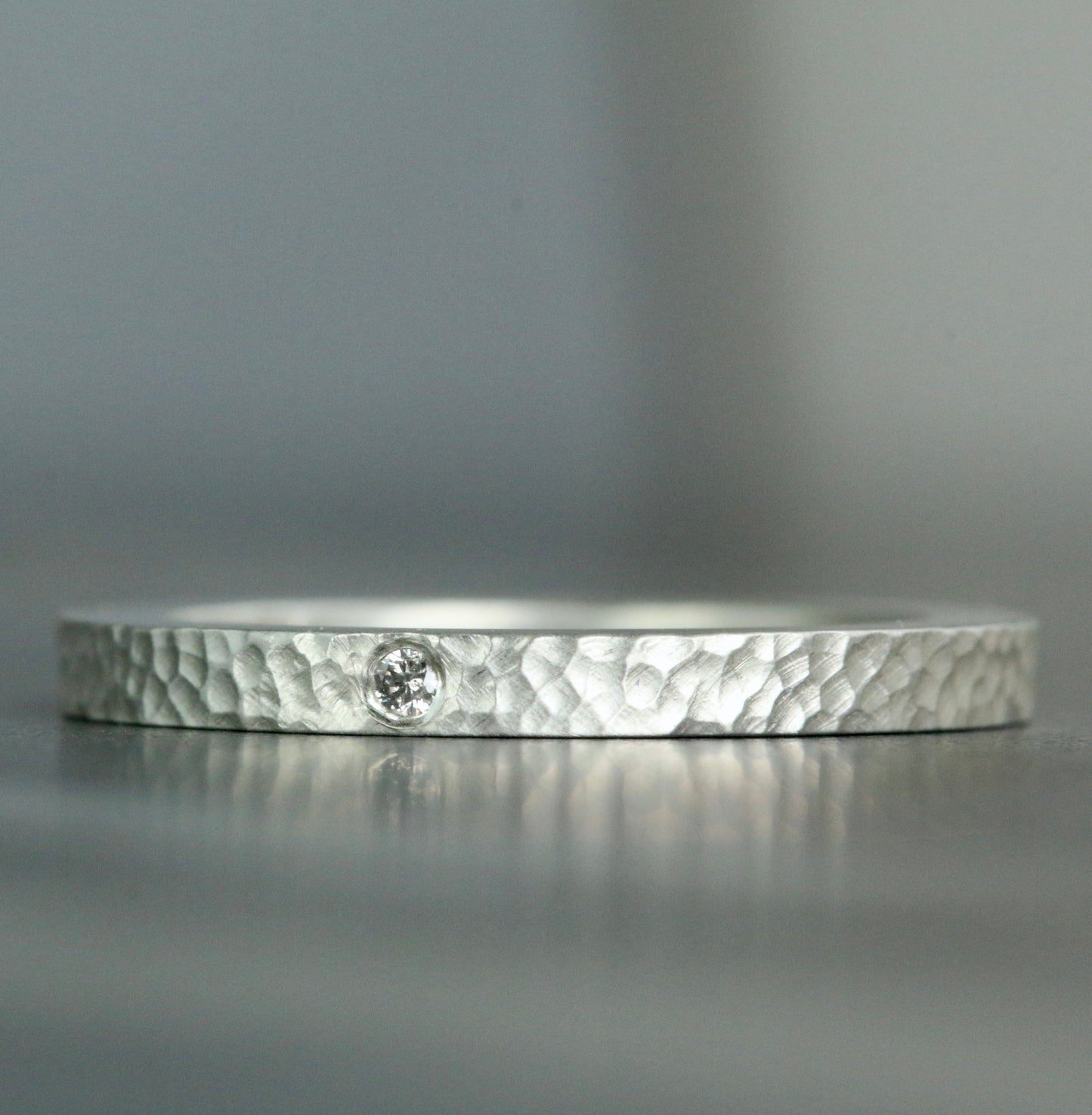 Matte Silver Salt & Pepper Diamond Slim Ring