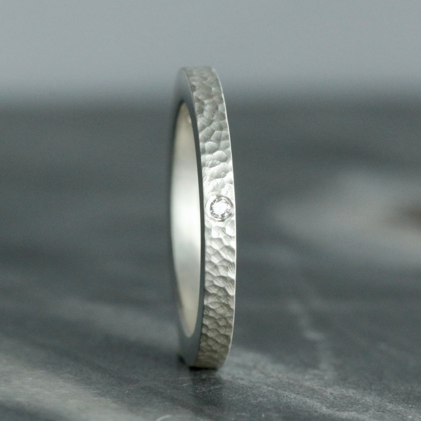 Matte Silver Salt & Pepper Diamond Slim Ring