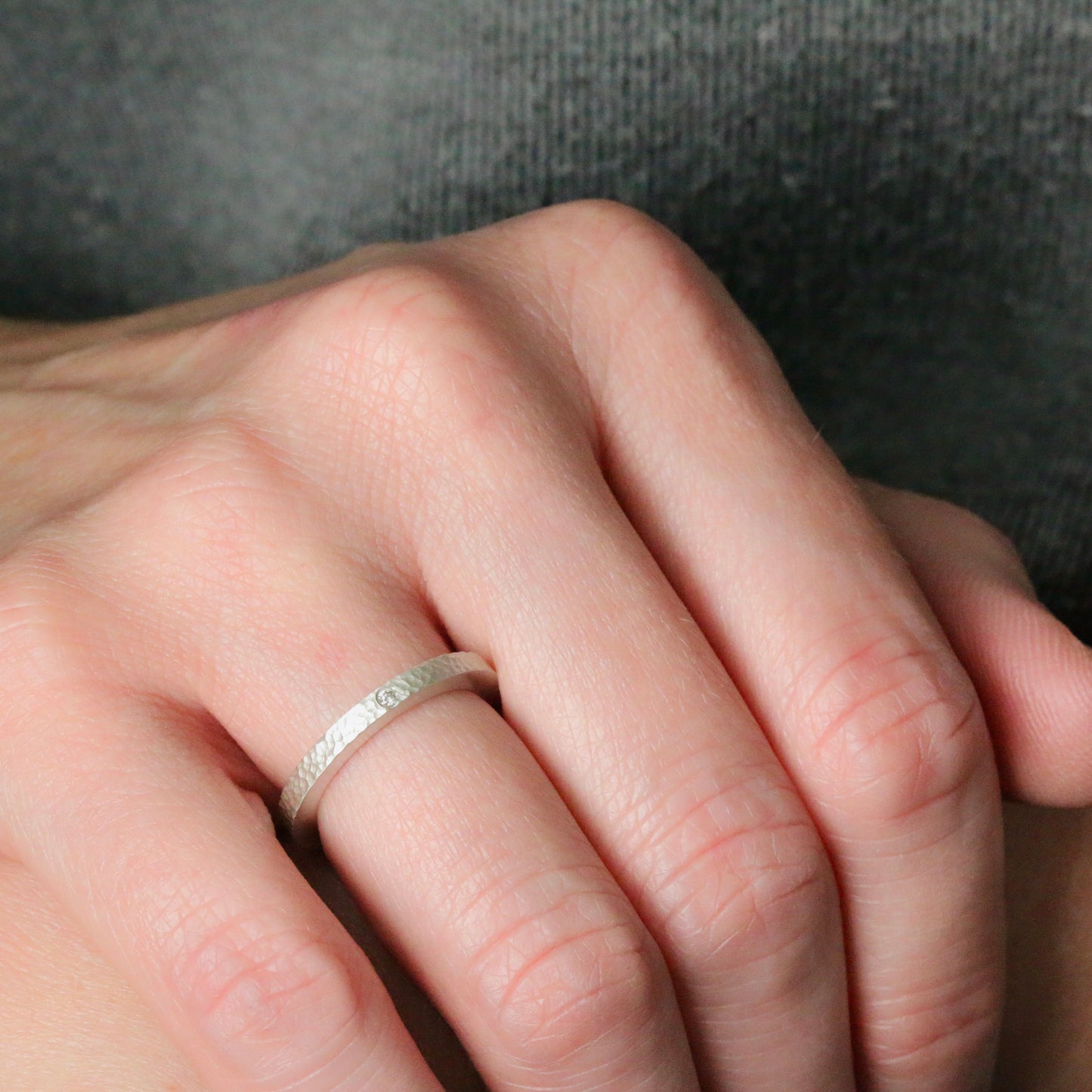 Matte Silver Salt & Pepper Diamond Slim Ring