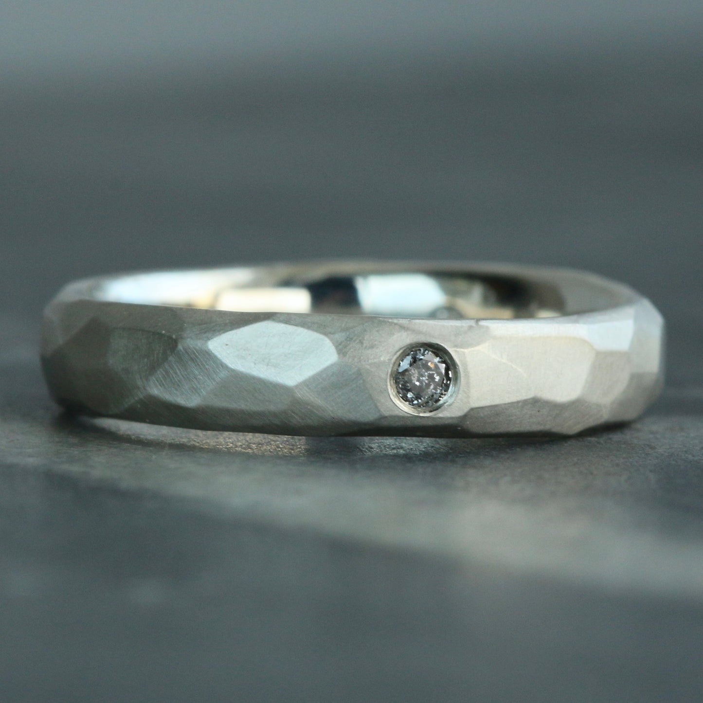 Matte Carved Silver Salt & Pepper Diamond Ring