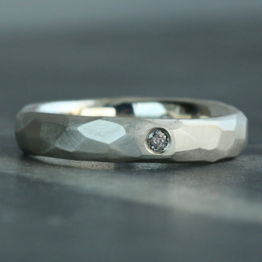 Matte Carved Silver Salt & Pepper Diamond Ring