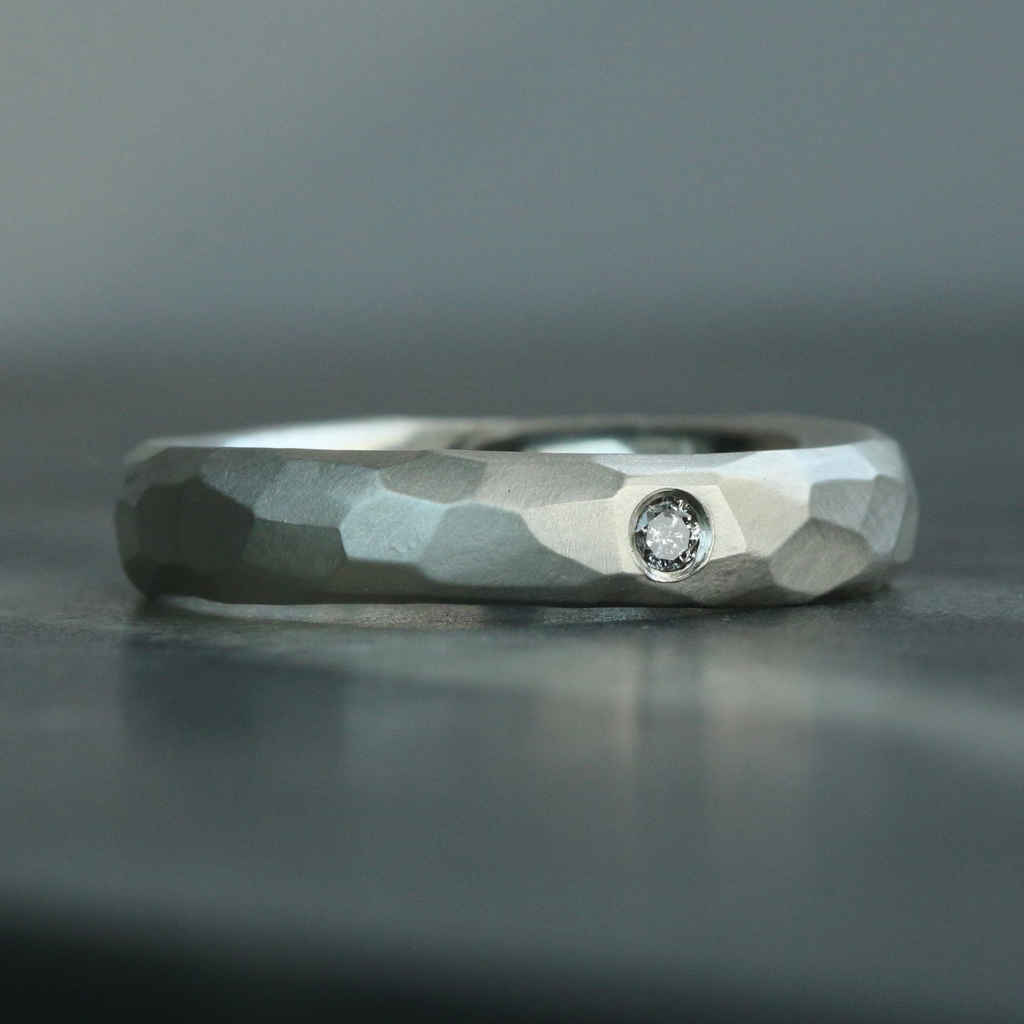 Matte Carved Silver Salt & Pepper Diamond Ring