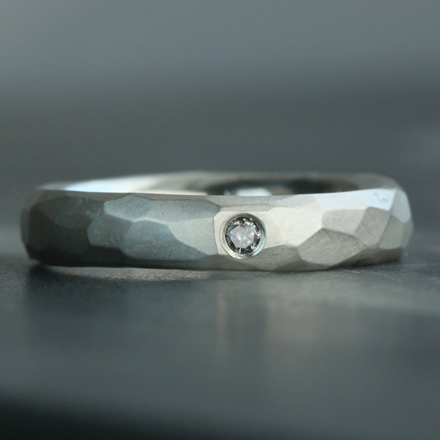 Matte Carved Silver Salt & Pepper Diamond Ring
