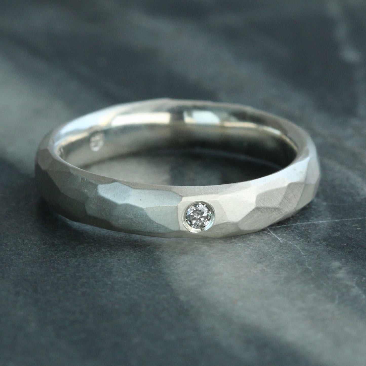 Matte Carved Silver Salt & Pepper Diamond Ring