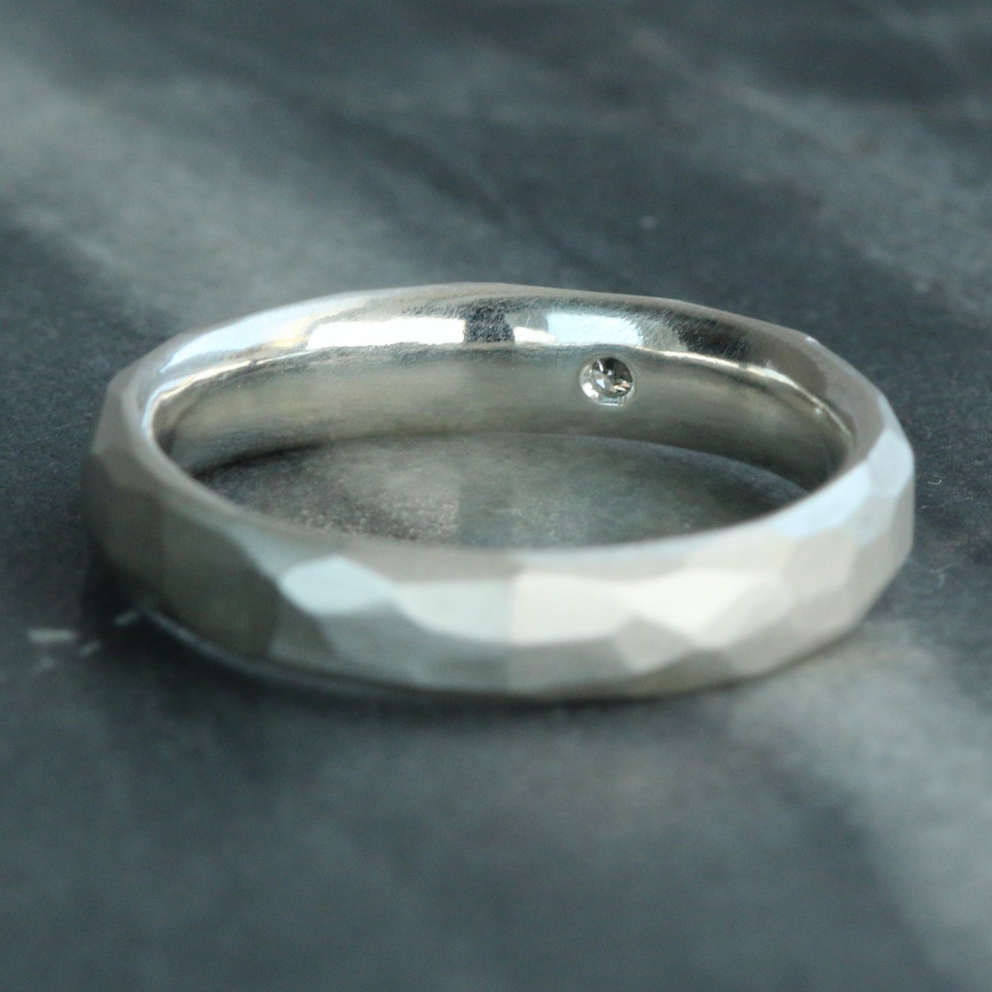 Matte Carved Silver Salt & Pepper Diamond Ring